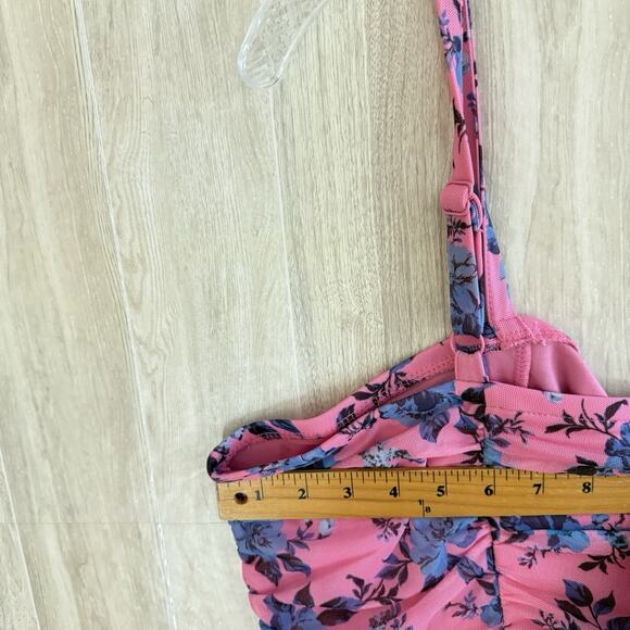 Torrid Mini Shirred Bodycon Dress Size 3X Floral Ruched Pink Mesh Fairy Cottage - Picture 15 of 16